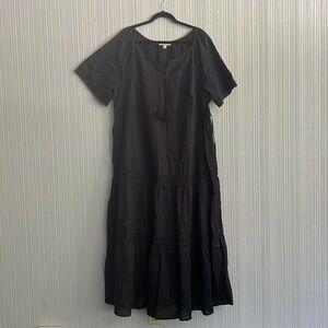 Plus size black Woman Within dress with lace details and tassel tie